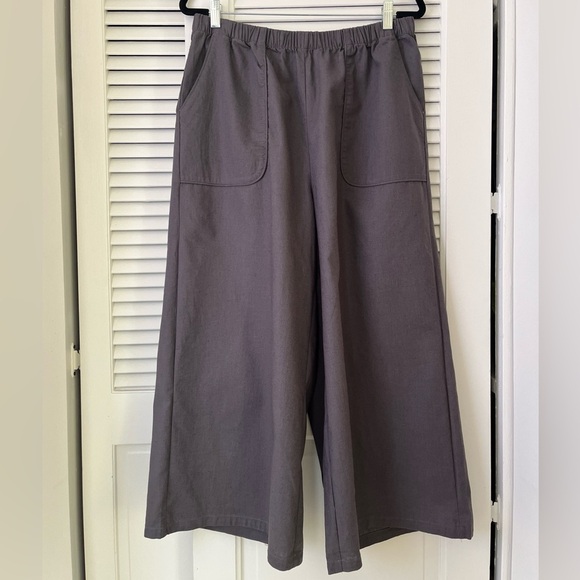 NWT Grae Cove Olina Linen Wide Leg Crop Pants w/ Pockets | Gray | XL - Picture 2 of 8